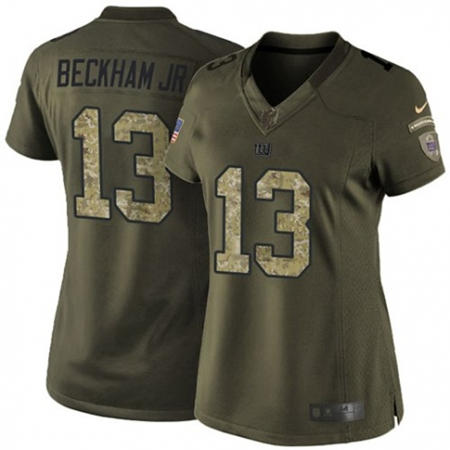 WoMen New York Giants 13 Odell Beckham Jr Limited Green Salute to Service NFL Jersey