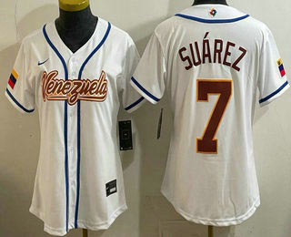 Women's Venezuela 7 Eugenio Suarez White 2026 World Baseball Classic Cool Base Jersey
