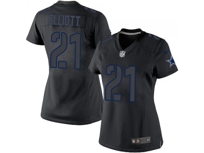 Women Dallas Cowboys 21 Ezekiel Elliott Black Impact Stitched NFL Limited Jersey