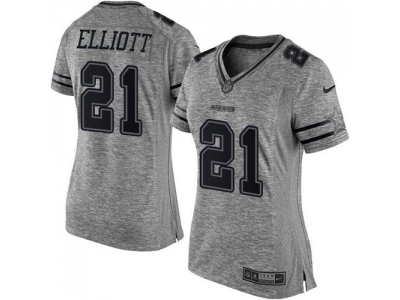 Women Dallas Cowboys 21 Ezekiel Elliott Gray Stitched NFL Limited Gridiron Gray Jersey