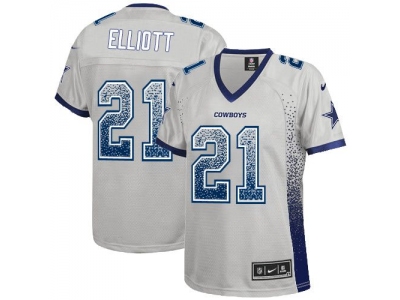 Women Dallas Cowboys 21 Ezekiel Elliott Grey Stitched NFL Elite Drift Fashion Jersey