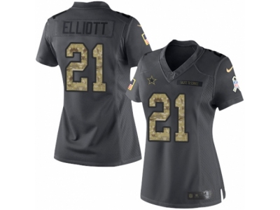 Women Dallas Cowboys 21 Ezekiel Elliott Limited Black 2016 Salute to Service NFL Jersey