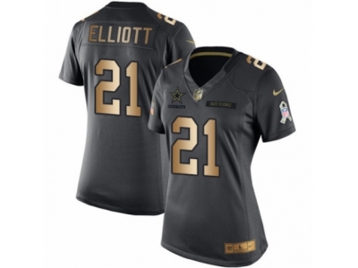 Women Dallas Cowboys 21 Ezekiel Elliott Limited Black Gold Salute to Service NFL Jersey