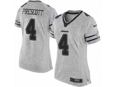 Women Dallas Cowboys 4 Dak Prescott Limited Gray Gridiron II NFL Jersey