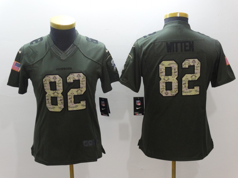 Women Dallas Cowboys 82 Jason Witten Green Stitched NFL Limited Salute to Service Jersey