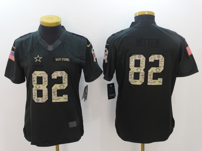 Women Dallas Cowboys 82 Jason Witten Limited Black 2016 Salute to Service NFL Jersey