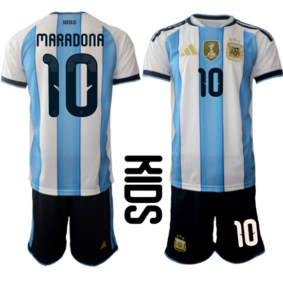 Youth Argentina 10 MARADONA National Team FIFA x World Cup 2026 Home White On Field Kids Jersey