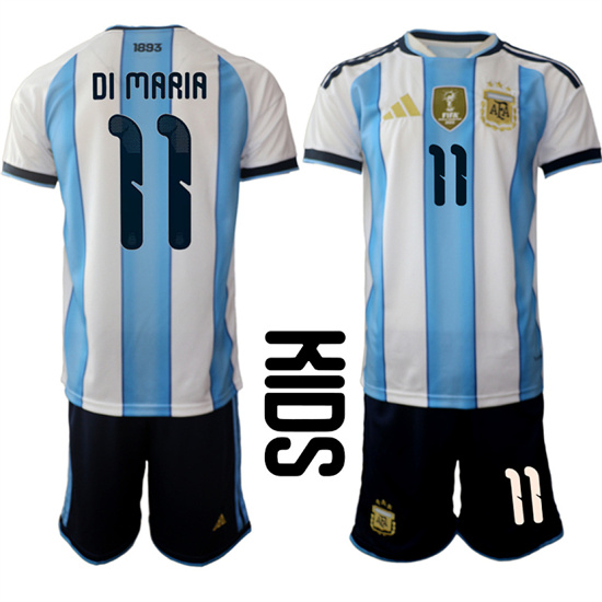 Youth Argentina 11 DI MARIA National Team FIFA x World Cup 2026 Home White On Field Kids Jersey