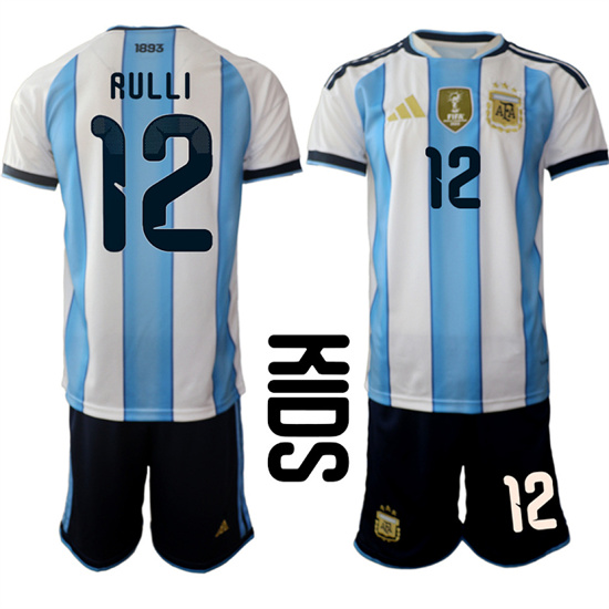 Youth Argentina 12 RULLI National Team FIFA x World Cup 2026 Home White On Field Kids Jersey