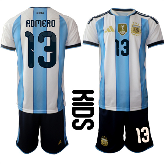 Youth Argentina 13 ROMERO National Team FIFA x World Cup 2026 Home White On Field Kids Jersey