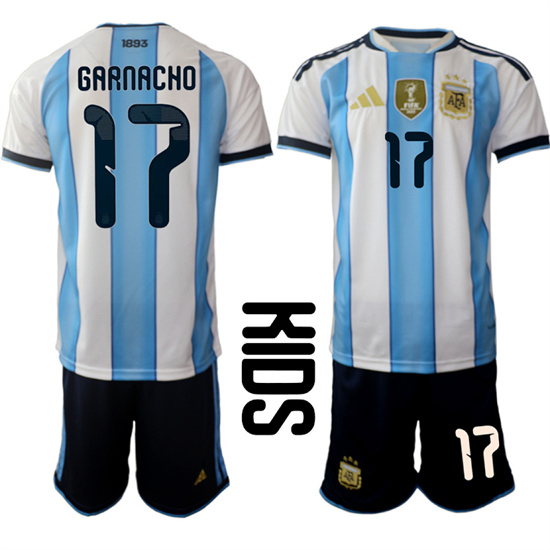 Youth Argentina 17 GARNACHO National Team FIFA x World Cup 2026 Home White On Field Kids Jersey
