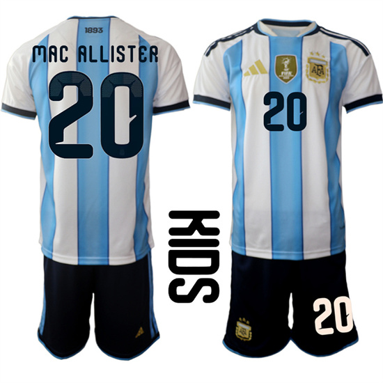 Youth Argentina 20 MAC ALLISTER National Team FIFA x World Cup 2026 Home White On Field Kids Jersey