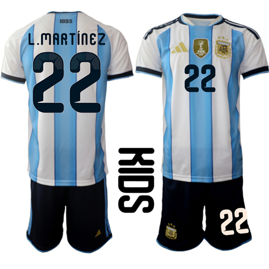 Youth Argentina 22 L.MARTINEZ National Team FIFA x World Cup 2026 Home White On Field Kids Jersey