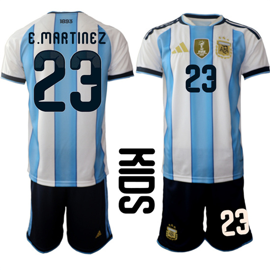 Youth Argentina 23 E.MARTINEZ National Team FIFA x World Cup 2026 Home White On Field Kids Jersey