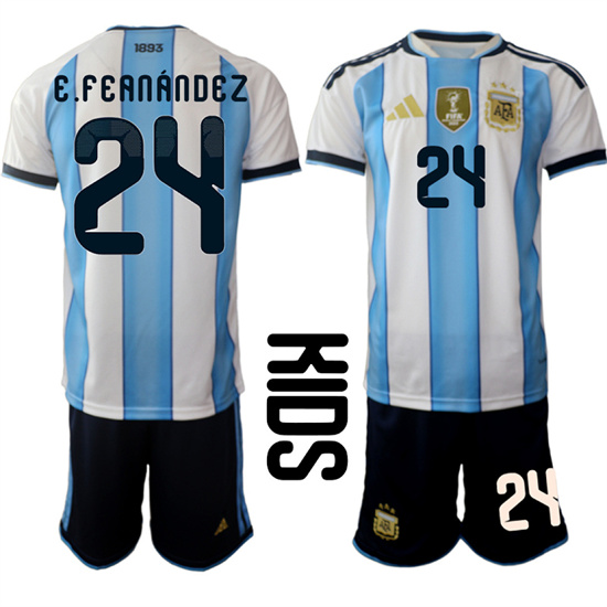 Youth Argentina 24 E.FEANANDEZ National Team FIFA x World Cup 2026 Home White On Field Kids Jersey
