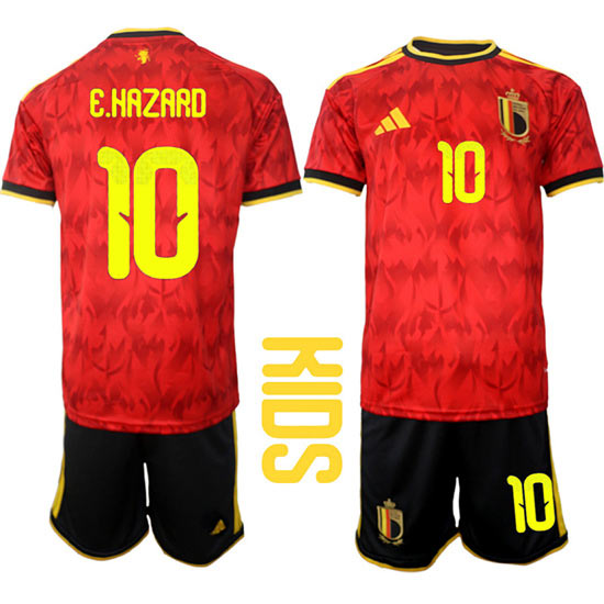 Youth Belgium 10 E.HAZARD National Team FIFA x World Cup 2026 Home Red On Field Kids Jersey