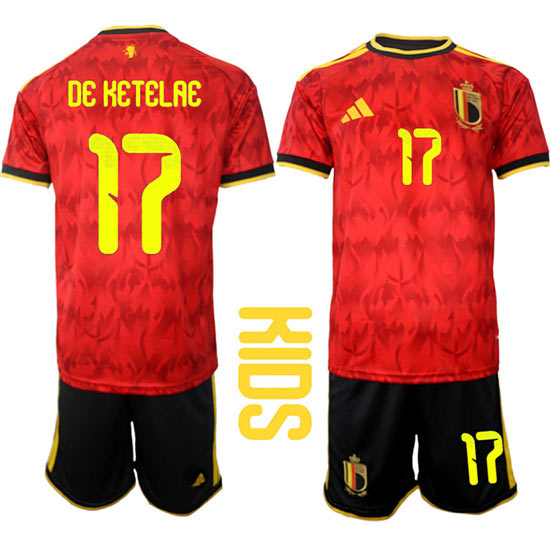 Youth Belgium 17 DE KETELAE National Team FIFA x World Cup 2026 Home Red On Field Kids Jersey