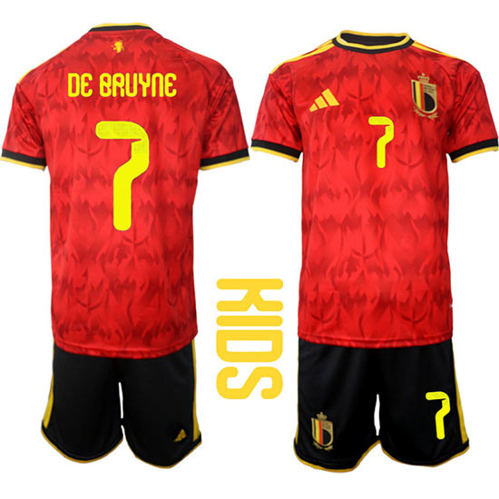 Youth Belgium 7 DE BAUYNE National Team FIFA x World Cup 2026 Home Red On Field Kids Jersey