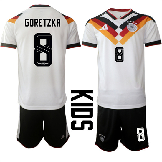 Youth Germany 8 GORETZKA National Team FIFA x World Cup 2026 Home White On Field Kids Jersey