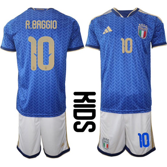 Youth Italy 10 R.BAGGIO National Team FIFA x World Cup 2026 Home Blue On Field Kids Jerseys