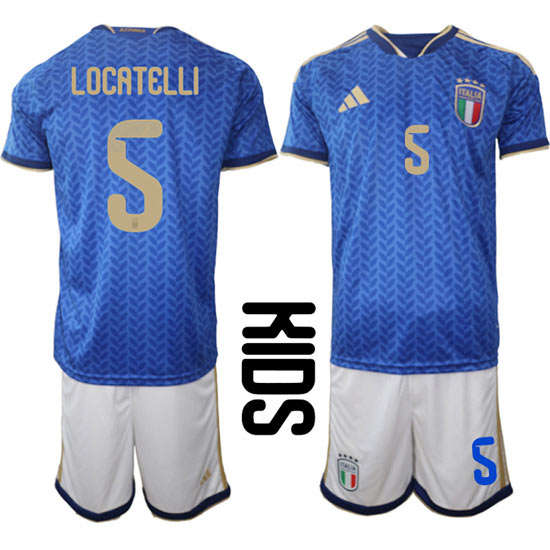 Youth Italy 5 LOCATELLI National Team FIFA x World Cup 2026 Home Blue On Field Kids Jerseys