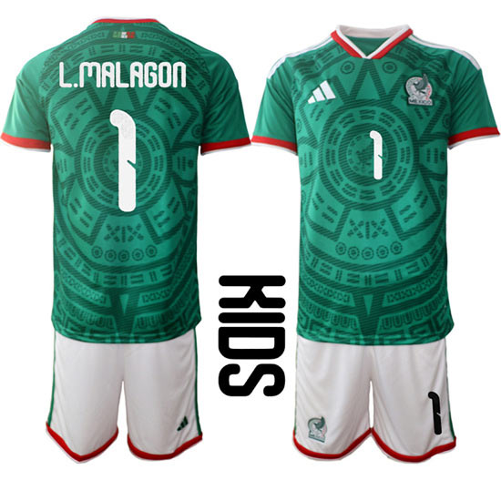 Youth Mexico 1 L.MALAGON National Team FIFA x World Cup 2026 Home Green On Field Kids Jersey