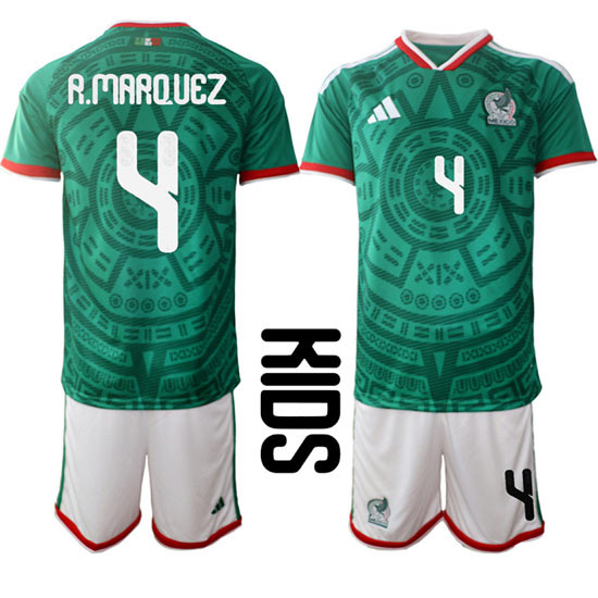 Youth Mexico 4 R.MARQUEZ National Team FIFA x World Cup 2026 Home Green On Field Kids Jersey