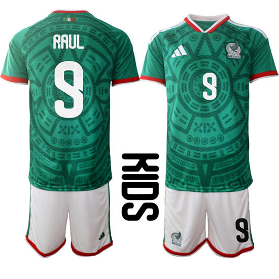 Youth Mexico 9 RAUL National Team FIFA x World Cup 2026 Home Green On Field Kids Jersey