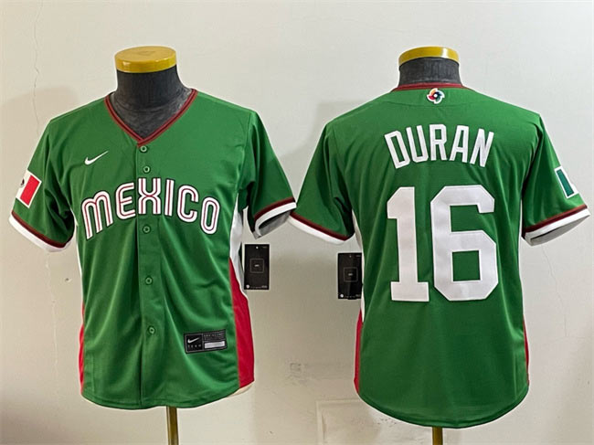 Youth Mexico Baseball 16 Jarren Duran Green 2026 World Baseball Classic Stadium Stitched Baseball Jersey
