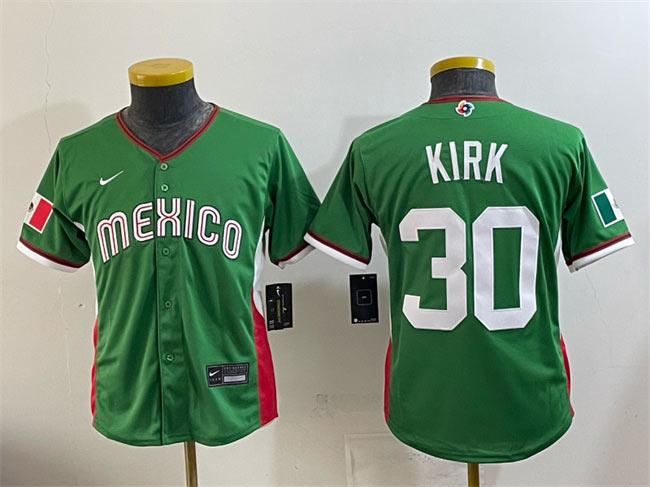 Youth Mexico Baseball 30 Alejandro Kirk Green 2026 World Baseball Classic Stadium Stitched Baseball Jersey