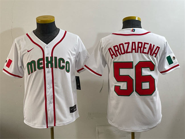 Youth Mexico Baseball 56 Randy Arozarena White 2026 World Baseball Classic Home Stadium Stitched Baseball Jersey