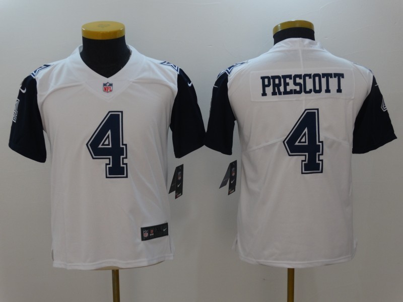 Youth Dallas Cowboys 4 Dak Prescott White Stitched NFL Elite Rush Jersey