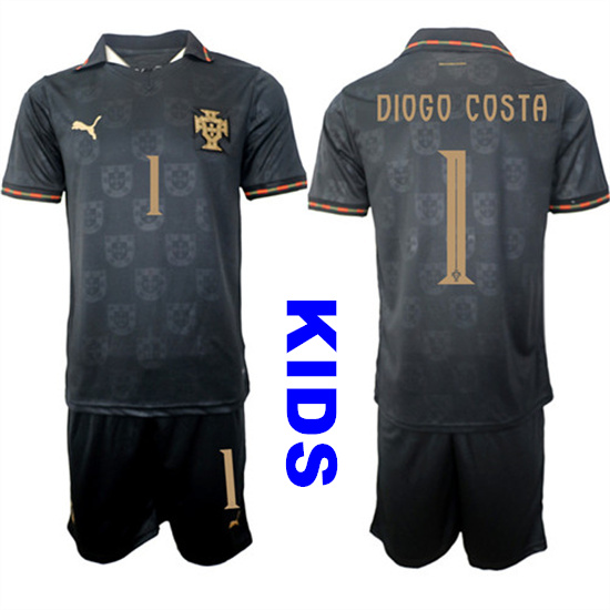 Youth Portugal 1 DIOGO COSTA National Team FIFA x World Cup 2026 Away Gray On Eusebio special edition Kids Jersey