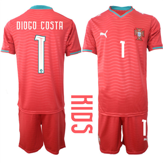 Youth Portugal 1 DIOGO COSTA National Team FIFA x World Cup 2026 Home Red On Eusebio special edition Kids Jersey