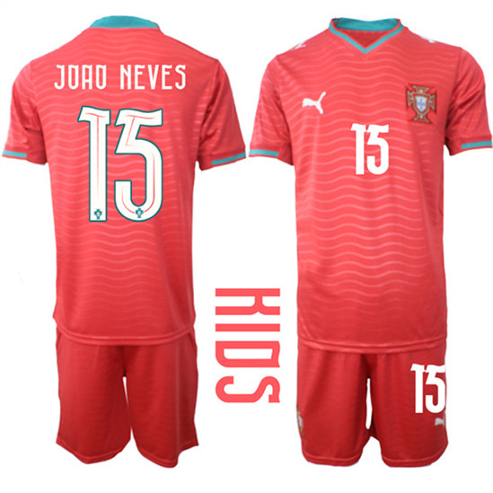 Youth Portugal 15 JOAO NEVES National Team FIFA x World Cup 2026 Home Red On Eusebio special edition Kids Jersey