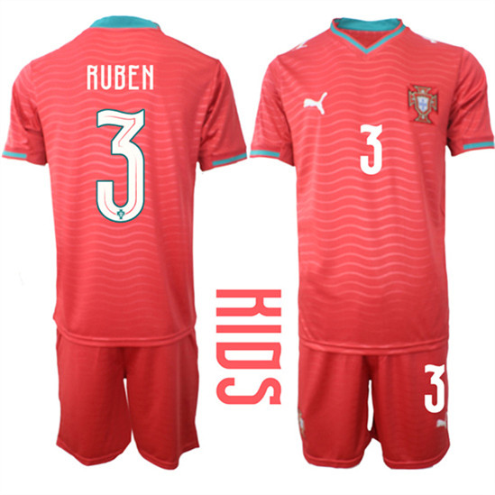 Youth Portugal 3 RUBEN National Team FIFA x World Cup 2026 Home Red On Eusebio special edition Kids Jersey