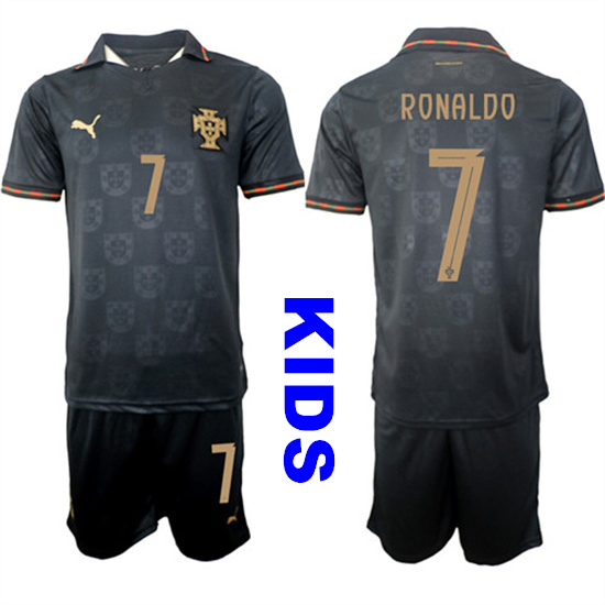 Youth Portugal 7 RONALDO National Team FIFA x World Cup 2026 Away Gray On Eusebio special edition Kids Jersey