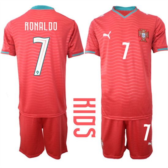 Youth Portugal 7 RONALDO National Team FIFA x World Cup 2026 Home Red On Eusebio special edition Kids Jersey