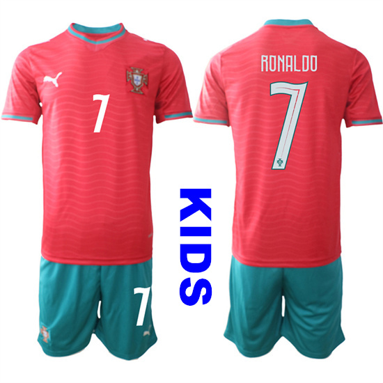 Youth Portugal 7 RONALDO National Team FIFA x World Cup 2026 Home Red On Eusebio special edition Kids Jerseys