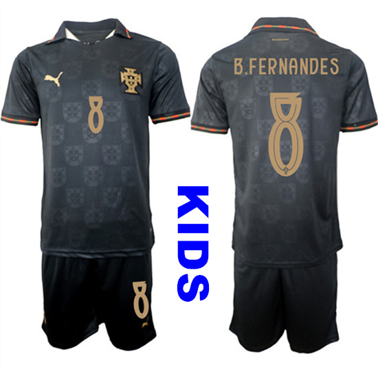 Youth Portugal 8 B.FERNANDES National Team FIFA x World Cup 2026 Away Gray On Eusebio special edition Kids Jersey