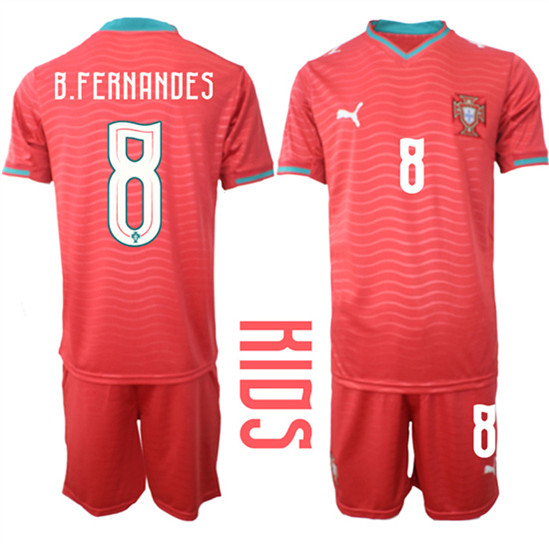 Youth Portugal 8 B.FERNANDES National Team FIFA x World Cup 2026 Home Red On Eusebio special edition Kids Jersey