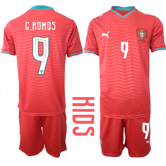 Youth Portugal G.ROMOS National Team FIFA x World Cup 2026 Home Red On Eusebio special edition Kids Jersey