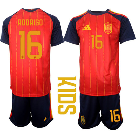 Youth Spain 16 RODRIGO National Team FIFA x World Cup 2026 Home Red On Field Kids Jerseys