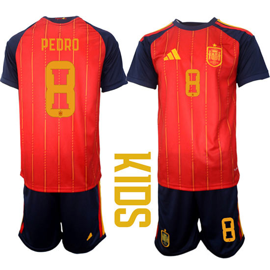 Youth Spain 8 PEDRD National Team FIFA x World Cup 2026 Home Red On Field Kids Jerseys