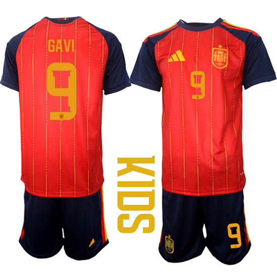 Youth Spain 9 GAVI National Team FIFA x World Cup 2026 Home Red On Field Kids Jerseys