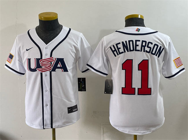 Youth USA Baseball 11 Gunnar Henderson White 2026 World Baseball Classic Home Stadium Stitched Baseball Jersey