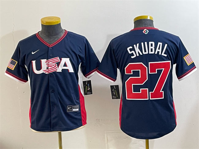 Youth USA Baseball 27 Tarik Skubal Navy 2026 World Baseball Classic Stadium Stitched Baseball Jersey