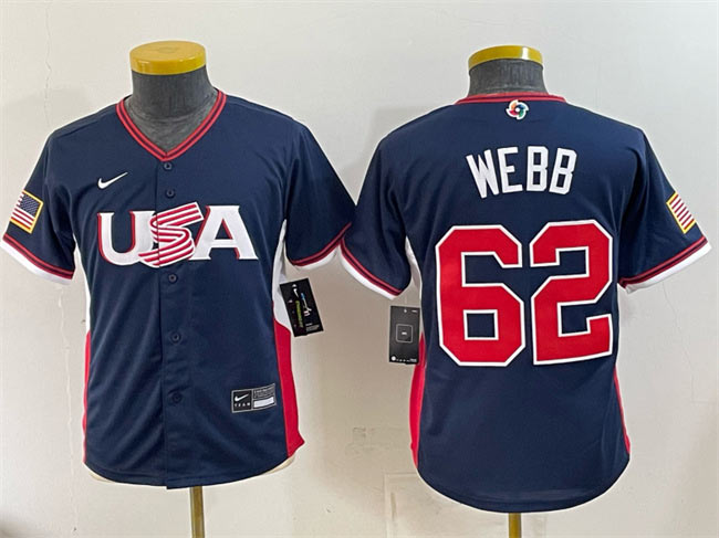 Youth USA Baseball 62 Logan Webb Navy 2026 World Baseball Classic Stadium Stitched Baseball Jersey